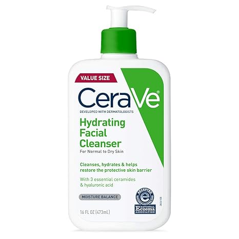 CeraVe Hydrating Facial Cleanser | Moisturizing Face Wash For Dry Skin | Hyaluronic Acid + Ceramides + Glycerin | Hydrating Cleanser For Normal To Dry Skin | National Eczema Association Certified