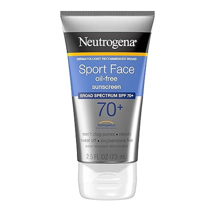 Neutrogena Sport Face Sunscreen, Broad Spectrum Sunblock SPF 70+, Water Resistant Sunscreen For Face, Sweat Resistant Oil Free Sunscreen Lotion, 2.5 FL OZ